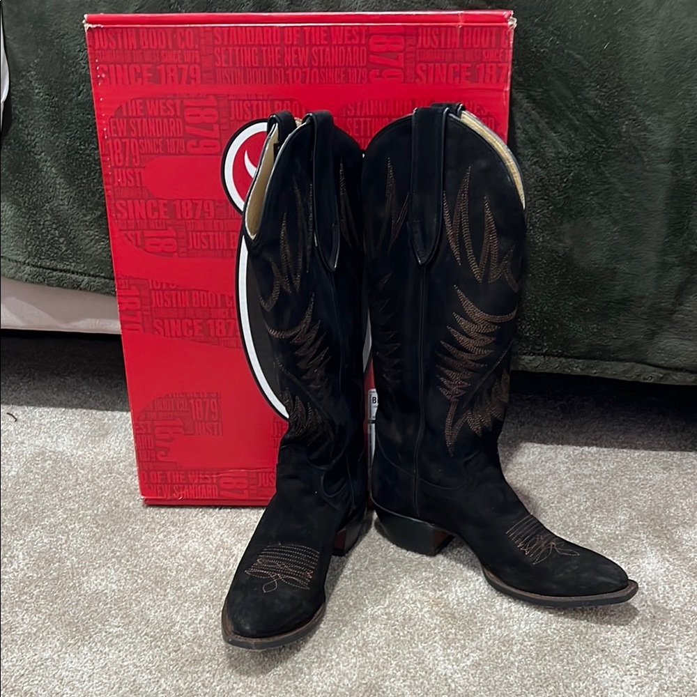 Justin Clara Suede Boots Black Western Cowboy Boots